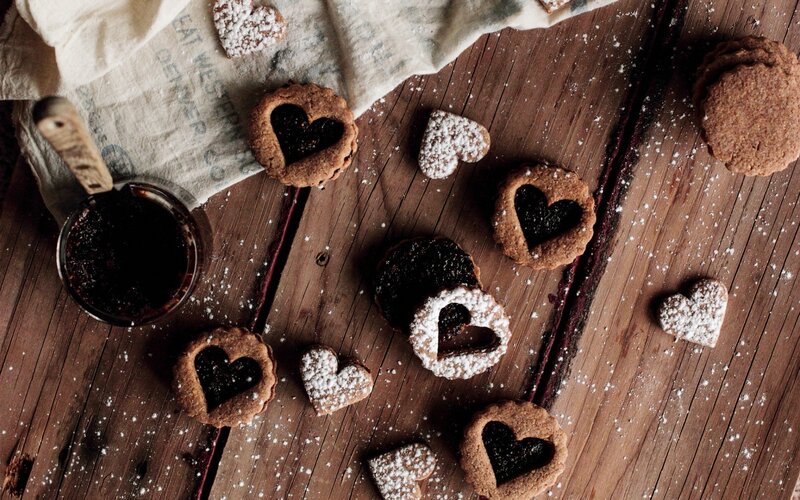 heart-shaped cookies on wood