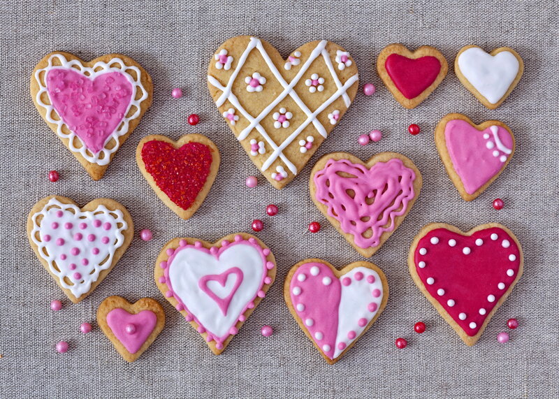 Heart-shaped Cookies — Pink, Festive, Photograph, Icing, Sprinkles, Fabric