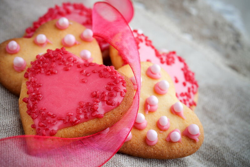 Heart-shaped Cookies — Pink, Festive, Photograph, Ribbon