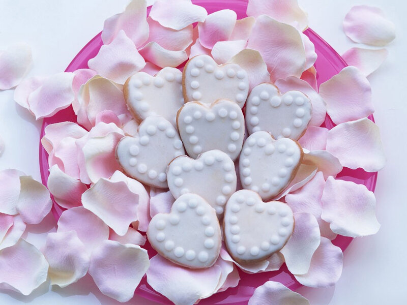 Heart-shaped Cookies — Pink, Romantic, Photograph, Rose Petals, Plate