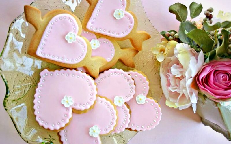 Heart-shaped Cookies — Pink, Sweet, Photograph, Flowers