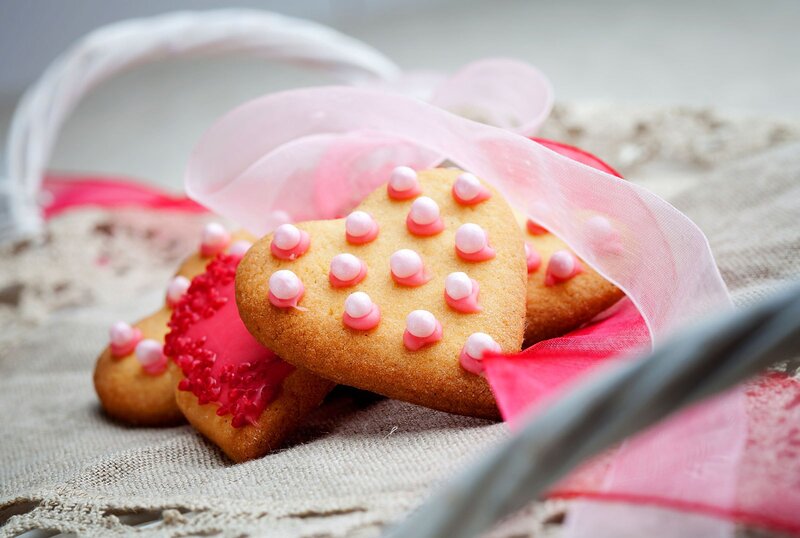 Heart-shaped Cookies — Pink, Sweet, Photograph, Ribbons
