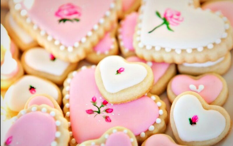 Heart-shaped Cookies — Pink, Sweet, Photograph, Roses