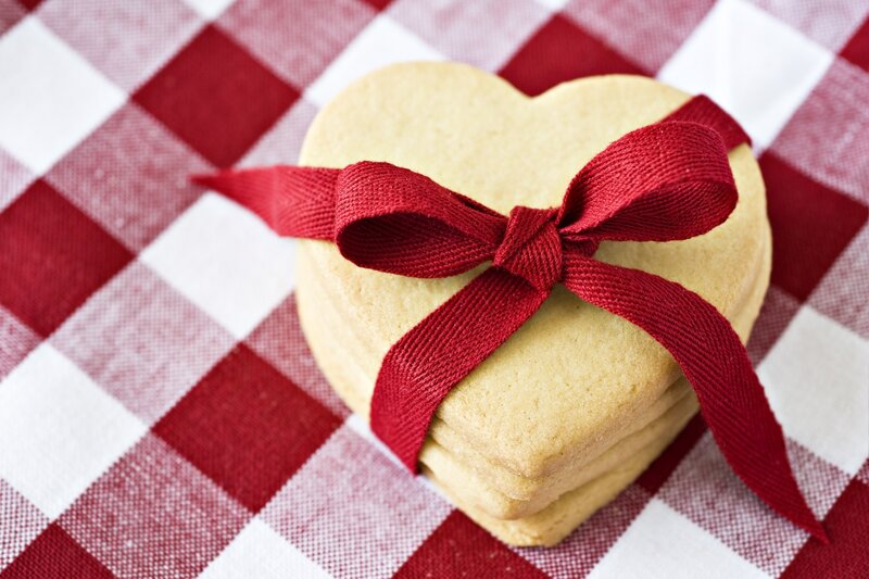 Heart-shaped Cookies — Red, Festive, Photograph, Red Ribbon, Checkered Tablecloth