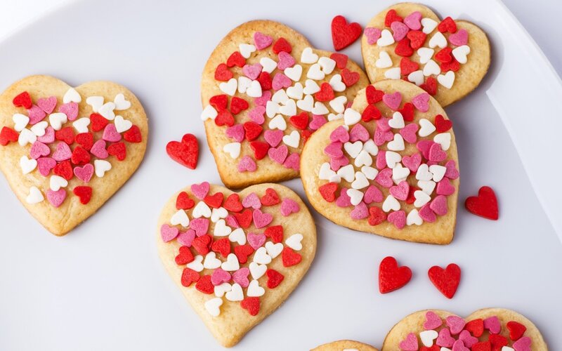 Heart-shaped Cookies — Red, Festive, Photograph, Sprinkles, Plate