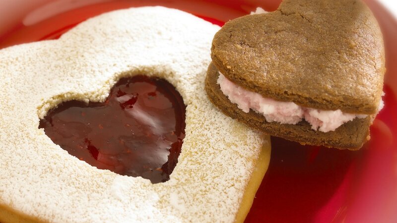 Heart-shaped Cookies — Red, Sweet, Photograph, Jam, Powdered Sugar