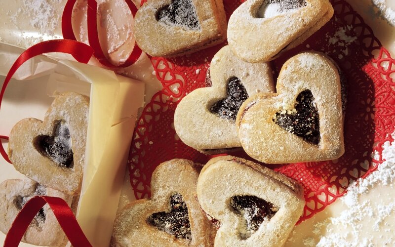 heart-shaped cookies with jam