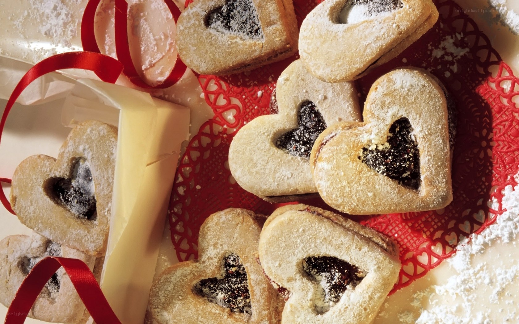heart-shaped cookies with jam