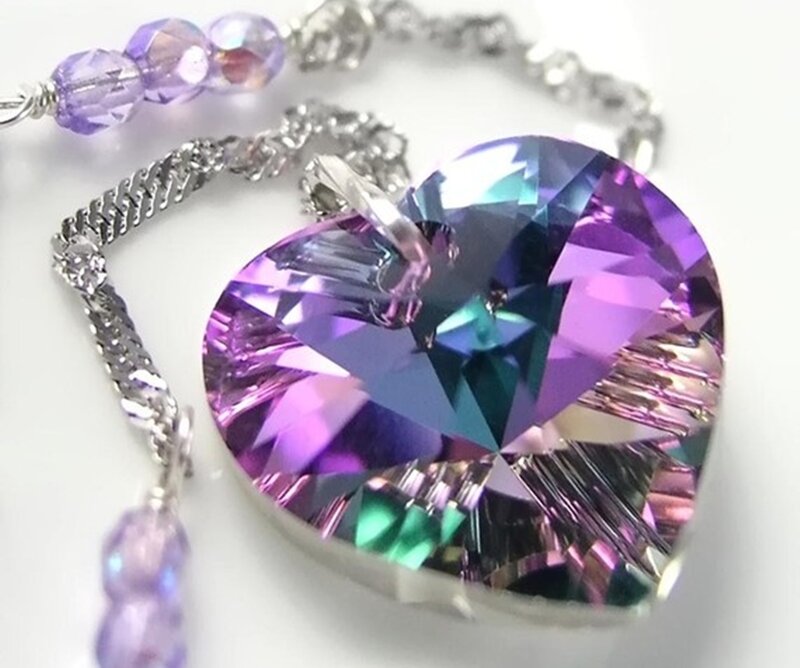 Heart-shaped Crystal Pendant — Purple