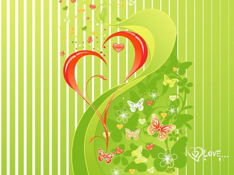 Heart-shaped Design with Butterflies — Green