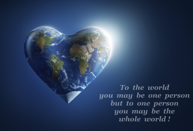 Heart-shaped Earth — Blue, Serene, Digital Art, Text
