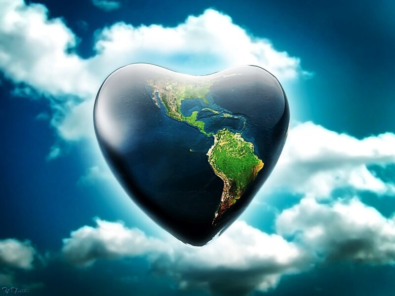 Heart-shaped Earth — Blue, Serene, Digital Art