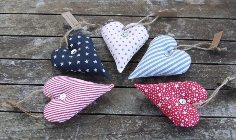 heart-shaped fabric ornaments