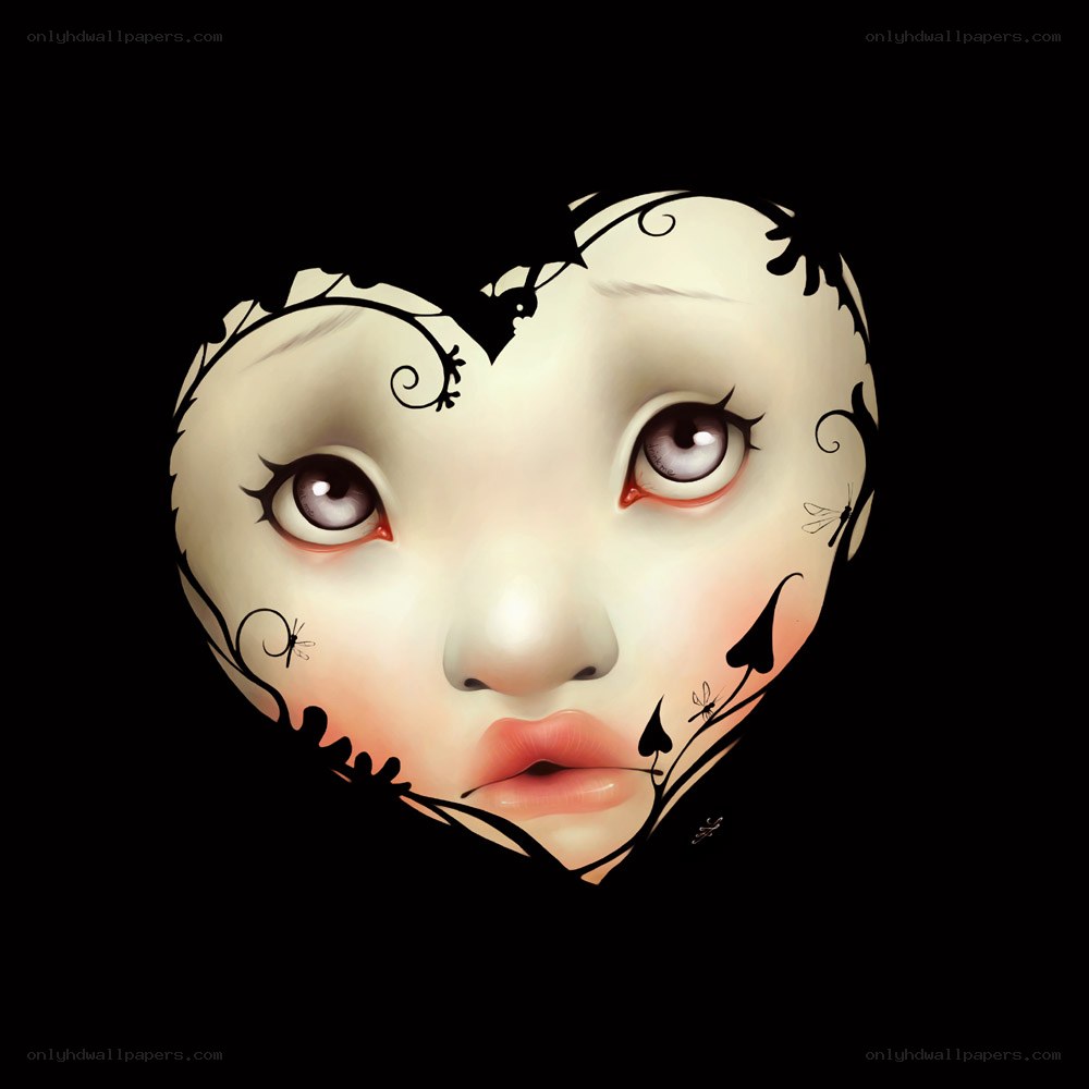 heart-shaped face with vines