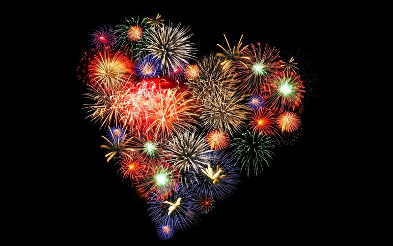 Heart-shaped Fireworks — Red, Festive