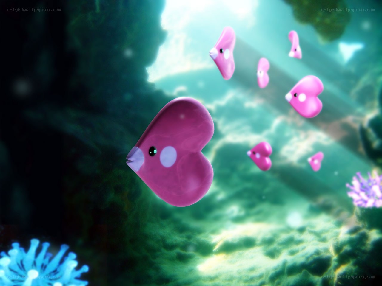 heart-shaped fish in underwater scene