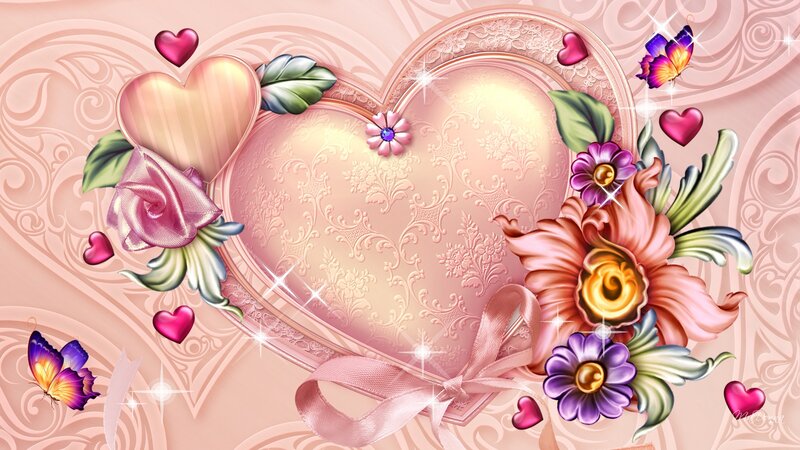 Heart-shaped Floral Arrangement — Pink, Romantic, Digital Art, Flowers