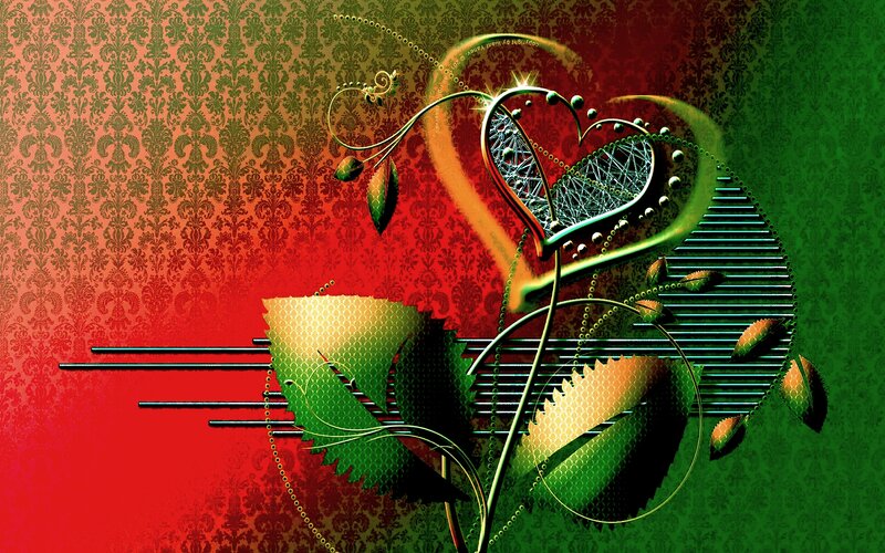 Heart-shaped Floral Design — Red, Dramatic, Digital Art
