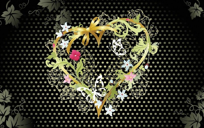 Heart-shaped Floral Wreath — Black, Elegant, Vector Art, Flowers