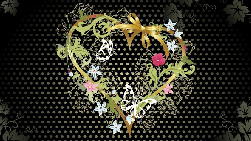 Heart-shaped Floral Wreath — Black, Elegant, Vector Art