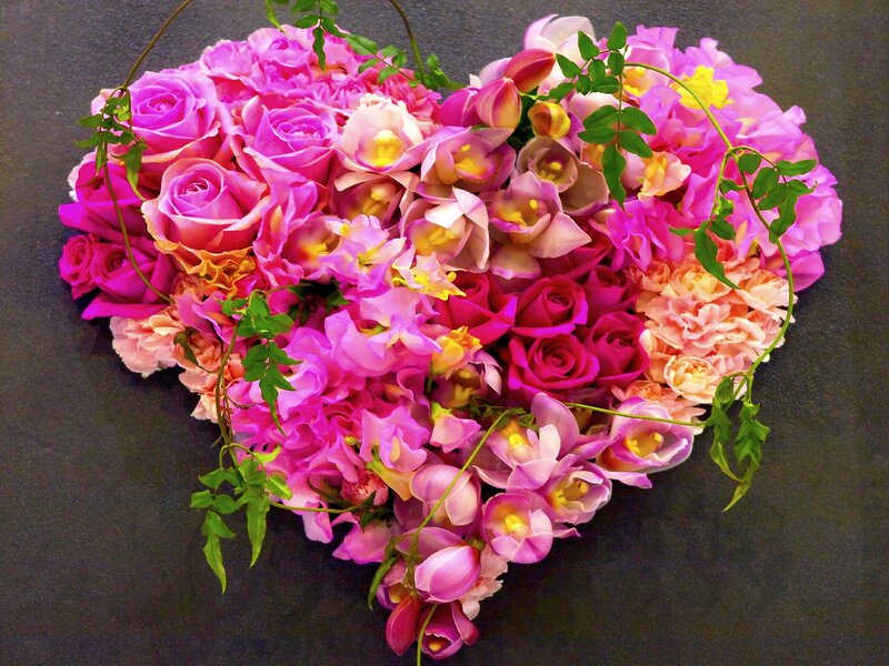 Heart-shaped Flower Arrangement — Pink, Romantic, Photograph, Roses