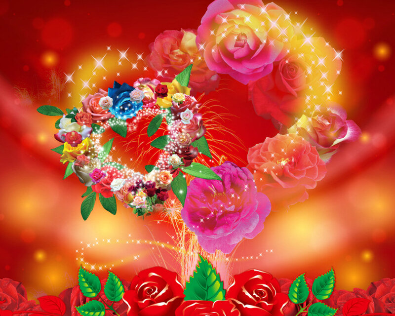 Heart-shaped Flower Arrangement — Red, Festive, Digital Art