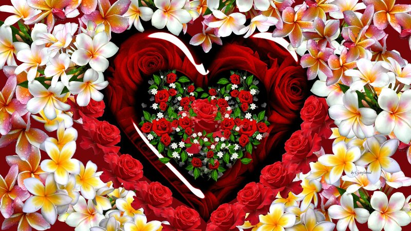 Heart-shaped Flower Arrangement — Red, Romantic, Digital Art