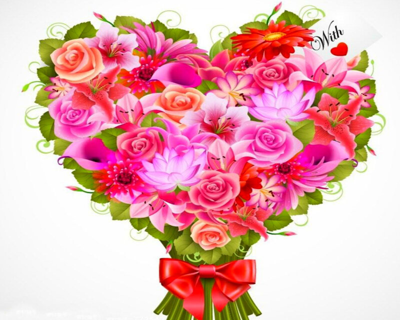 Heart-shaped Flower Bouquet — Pink, Romantic, Digital Art