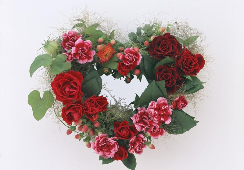Heart-shaped Flower Wreath — Red, Festive, Photograph