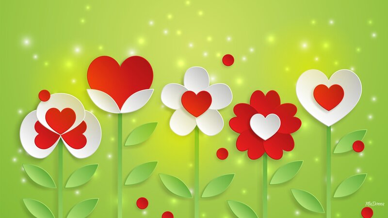 Heart-shaped Flowers — Green, Cheerful