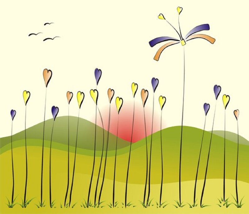 Heart-shaped Flowers — Green, Serene