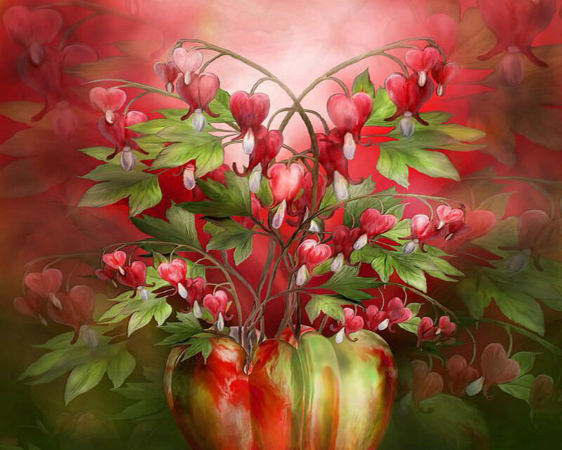 Heart-shaped Flowers in Vase — Red, Romantic