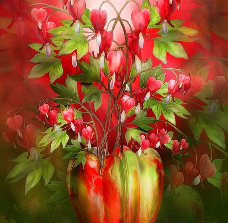 Heart-shaped Flowers in Vase — Red