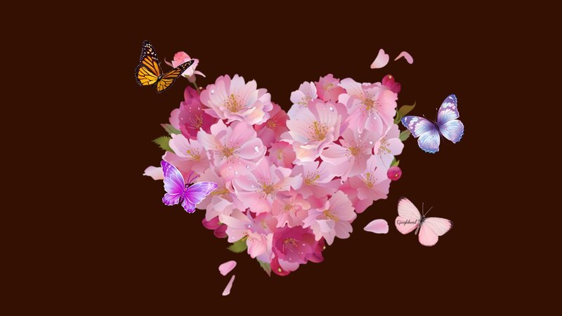 Heart-shaped Flowers — Pink, Serene, Digital Art