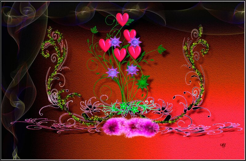 Heart-shaped Flowers — Red, Romantic, Digital Art