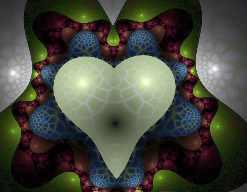 Heart-shaped Fractal Pattern — Green, Hypnotic