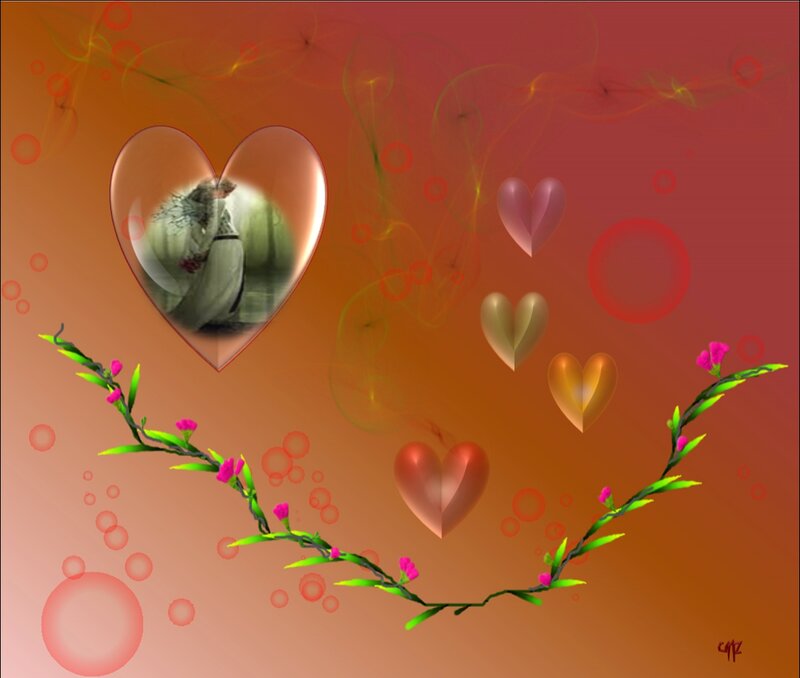 Heart-shaped Frame with Flowers — Red