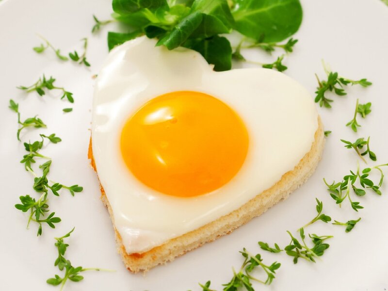 Heart-shaped Fried Egg — White, Simple
