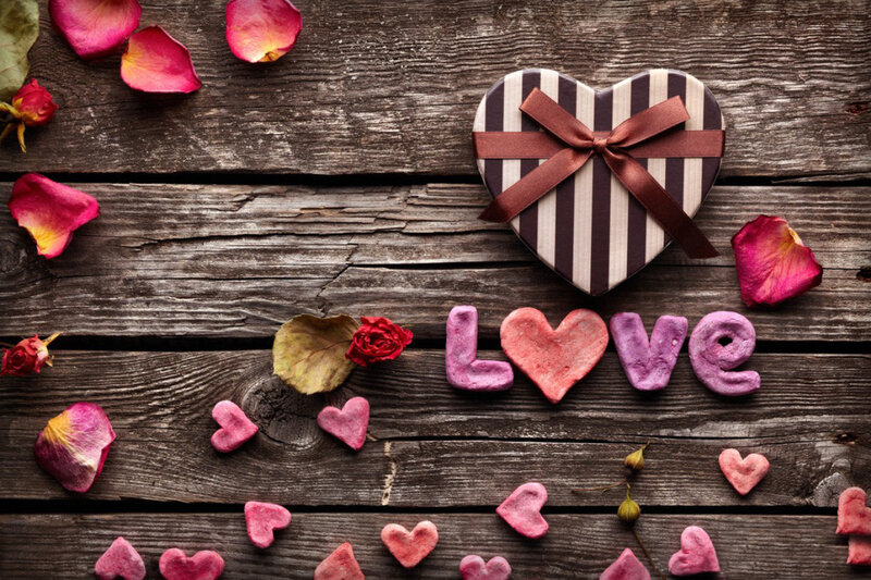 Heart-shaped Gift Box — Brown, Romantic, Photograph, Rose Petals, Hearts