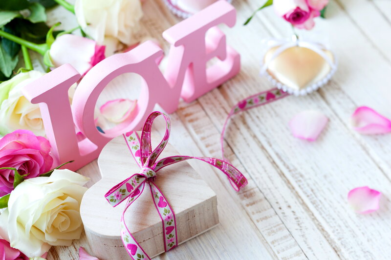 Heart-shaped Gift Box — Pink, Romantic, Photograph, Roses, Wooden Letters
