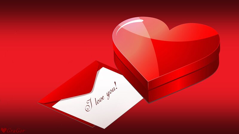 Heart-shaped Gift Box — Red, Romantic, Digital Art, Envelope