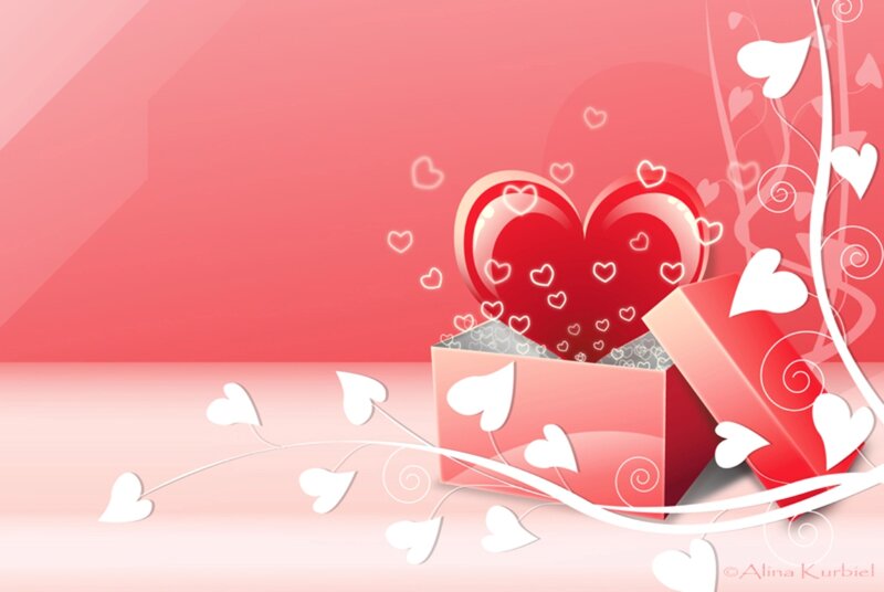 Heart-shaped Gift Box — Red, Romantic, Digital Art, Hearts