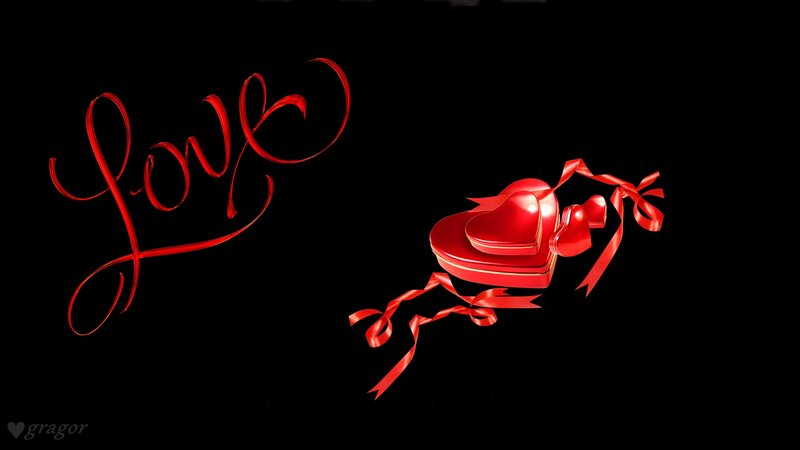 Heart-shaped Gift Box — Red, Romantic, Digital Art, Ribbon, Cursive Text