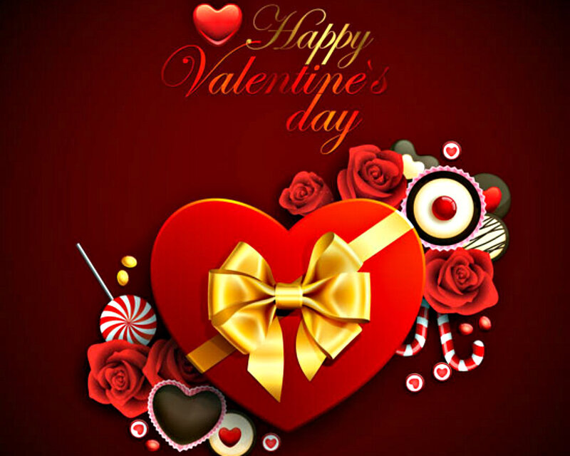 Heart-shaped Gift Box — Red, Romantic, Digital Art, Roses, Candy