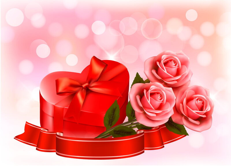 Heart-shaped Gift Box — Red, Romantic, Digital Art, Roses