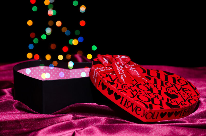 Heart-shaped Gift Box — Red, Romantic, Night, Photograph