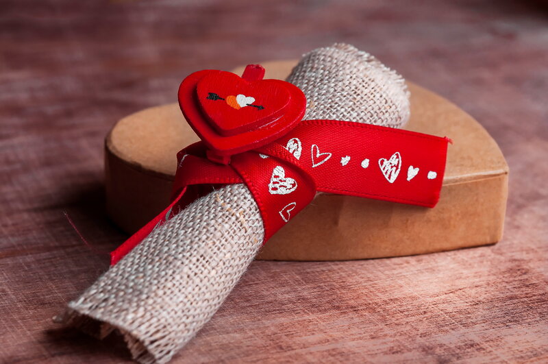 Heart-shaped Gift Box — Red, Romantic, Photograph, Ribbon, Burlap