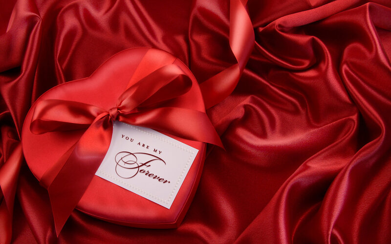Heart-shaped Gift Box — Red, Romantic, Photograph, Ribbon, Card, Silk Fabric