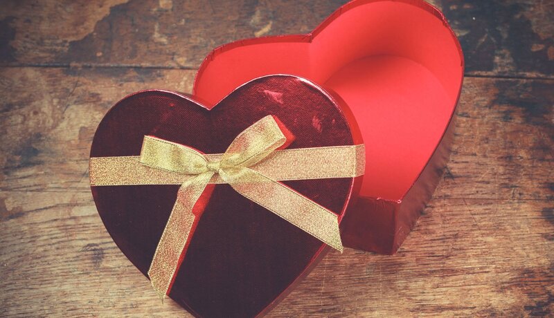 Heart-shaped Gift Box — Red, Romantic, Photograph, Ribbon, Wooden Surface