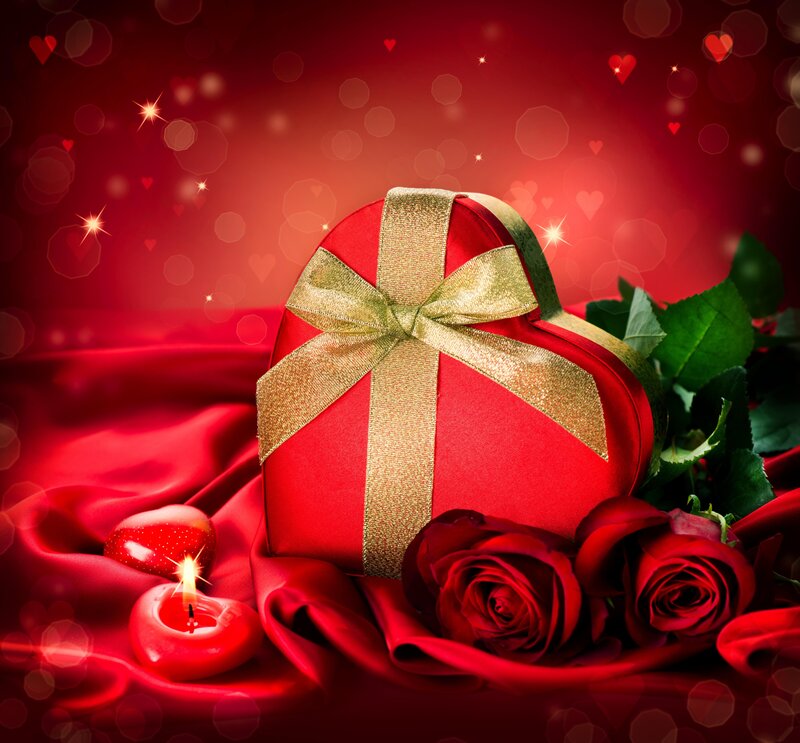 Heart-shaped Gift Box — Red, Romantic, Photograph, Roses, Candle, Silk Fabric